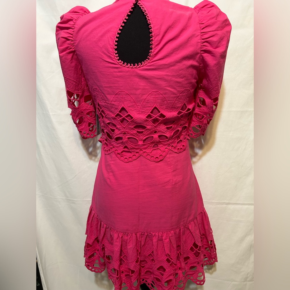 New Saylor Auroette Eyelet Puff‎ Sleeve Cotton Poplin Dress in Hot Pink Size XS - Picture 5 of 14
